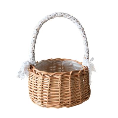 Woven Flower Girl Basket with Handle Handwoven Rattan Artificial Flower Storage Baskets for Home Wedding Birthday S