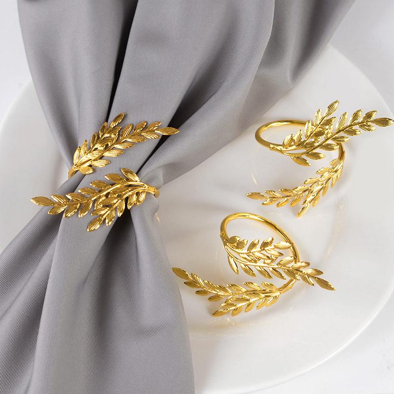 3/6pcs Gold Leaf Napkin Rings Fall Napkin Holder for Christmas Thanksgiving Wedding Dinnig Table Decoration Party Supplies
