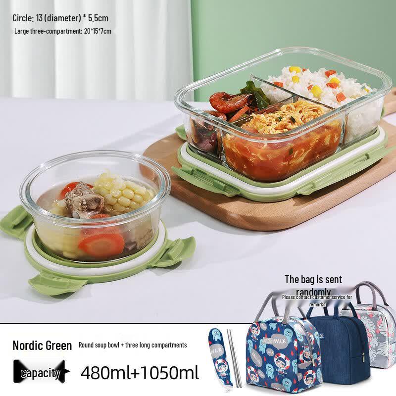 Qiwei Glass Divided Microwave Lunch Box