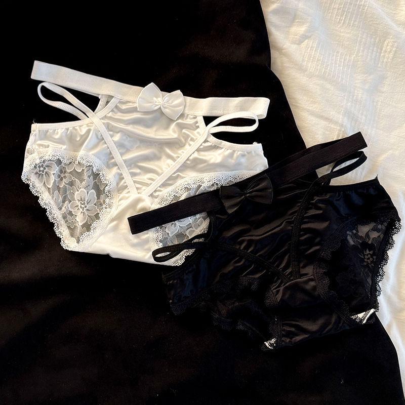 Lace Satin Low Waist Women's Briefs - Sexy French Style with Thin Straps