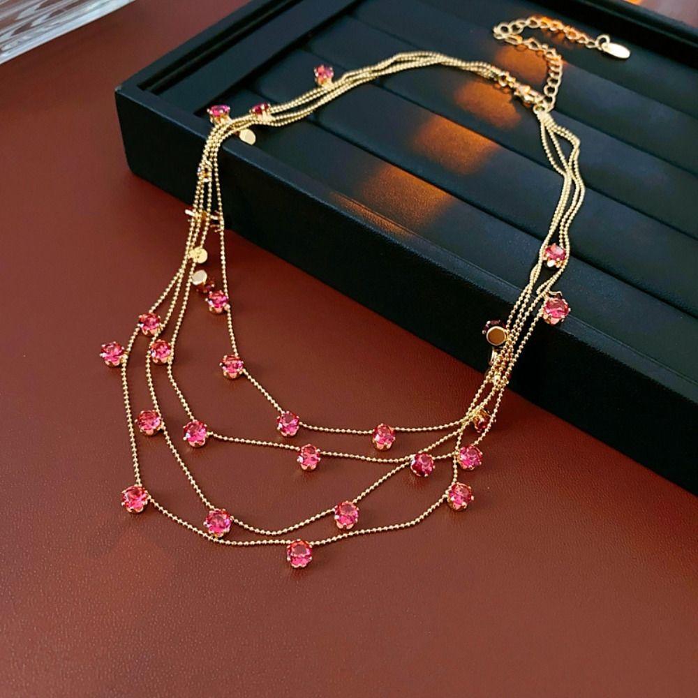 Elegant Vintage Rhinestone Necklace Exquisite Colored Crystal Necklace  Women