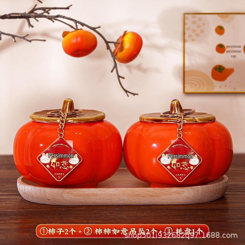 Ruyi Persimmon Ceramic Tea Can: Sealed Canister for Tea, Home Decor & Wedding Souvenir