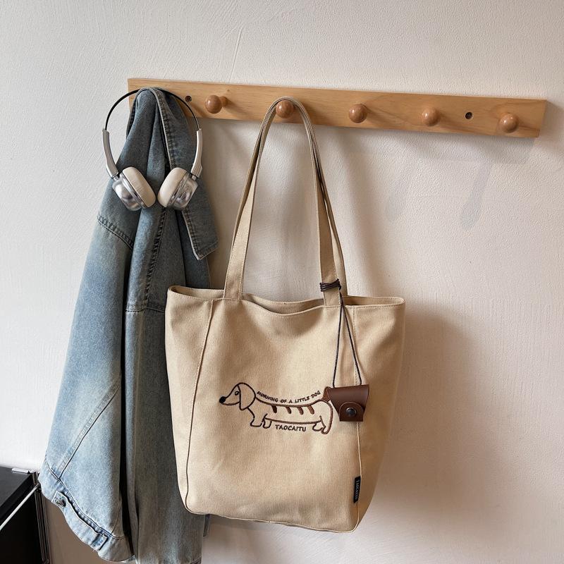 

Холщовая сумка, женская новая мультяшная сумка через плечо, сумка-тоут большой вместимости, большая сумка для студентов для поездок на занятия хаки