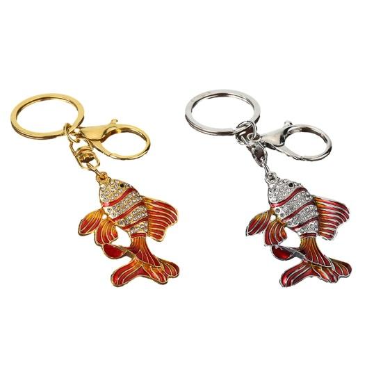 Zinc Alloy Keychain Pendant Holder with Rhinestones Fish Shape Key Inlaid Enamel Craft