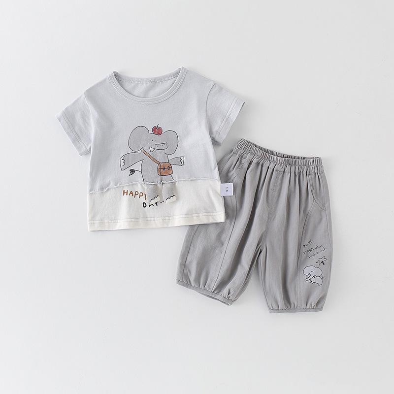 Baby Jungen Cartoon Elefant T-Shirt & Shorts Baumwoll Set, Leicht & Lässig