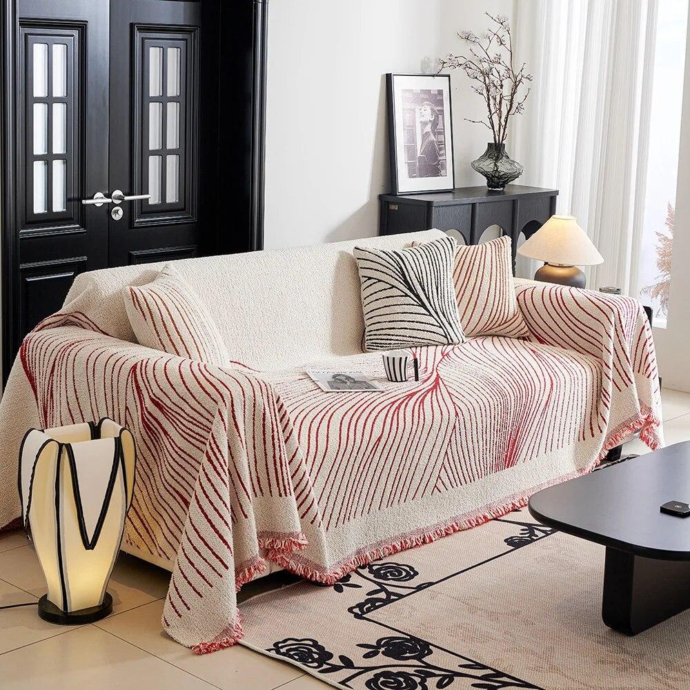 Camping Blanket Tapestry Bedspread Nordic Home Decor Leisure Sofa Cover Tassel Line Blanket for 1/2/3/4 Seater Wild Tent Blanket