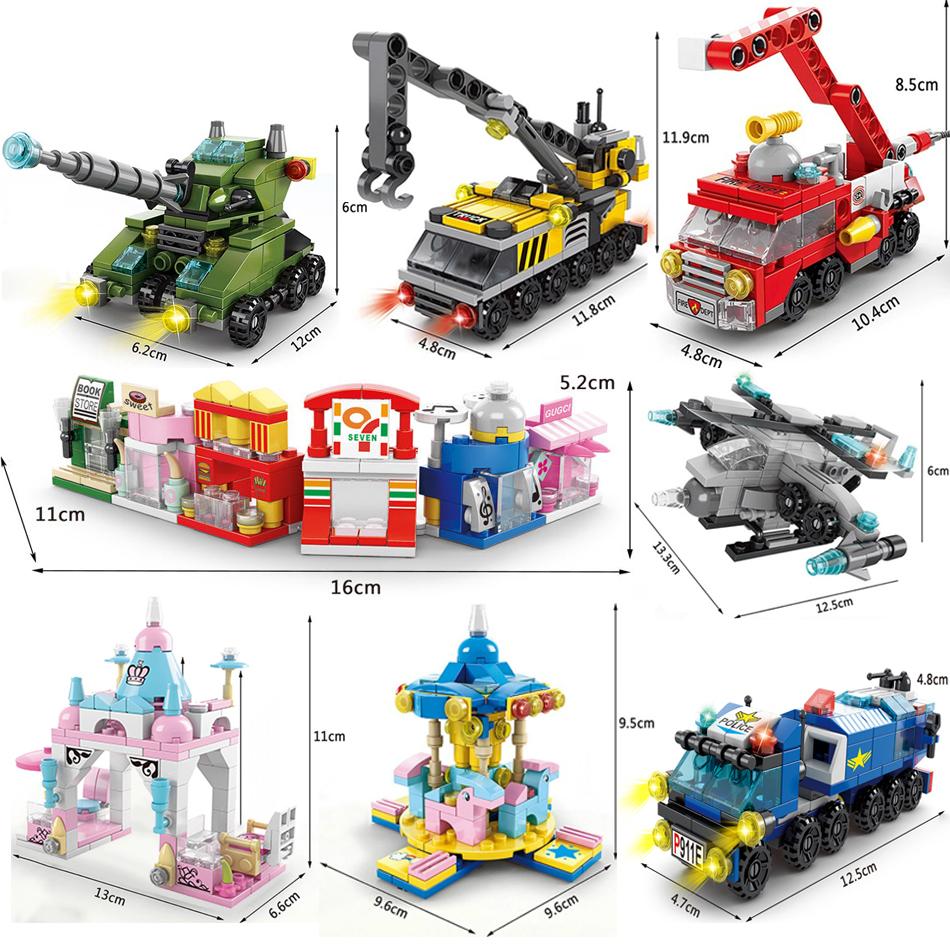 6 в 1 строительные блоки город пожарная машина полицейский грузовик инженерный кран танк — фото 3