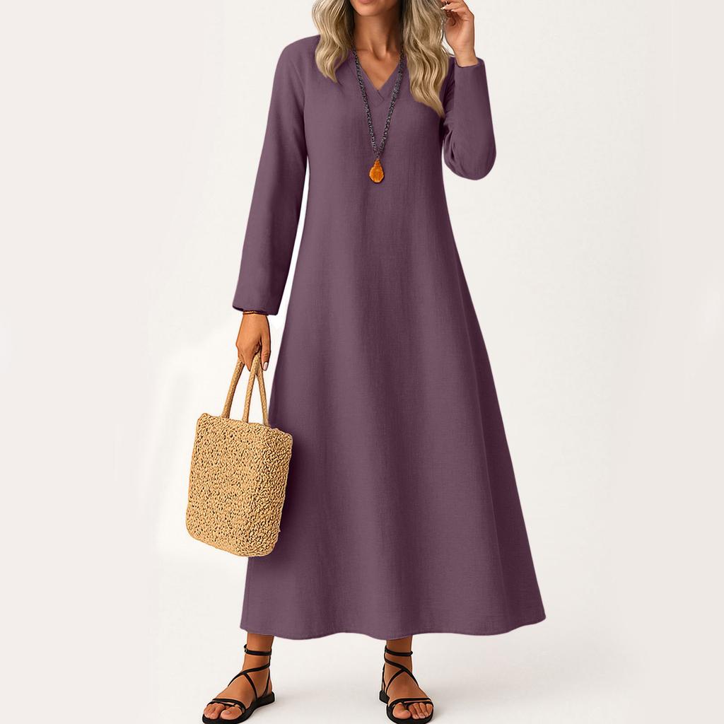 Šaty pro ženy Dlouhé boho plážové šaty Elegantní maxi šaty Výstřih do V Dlouhý rukáv
