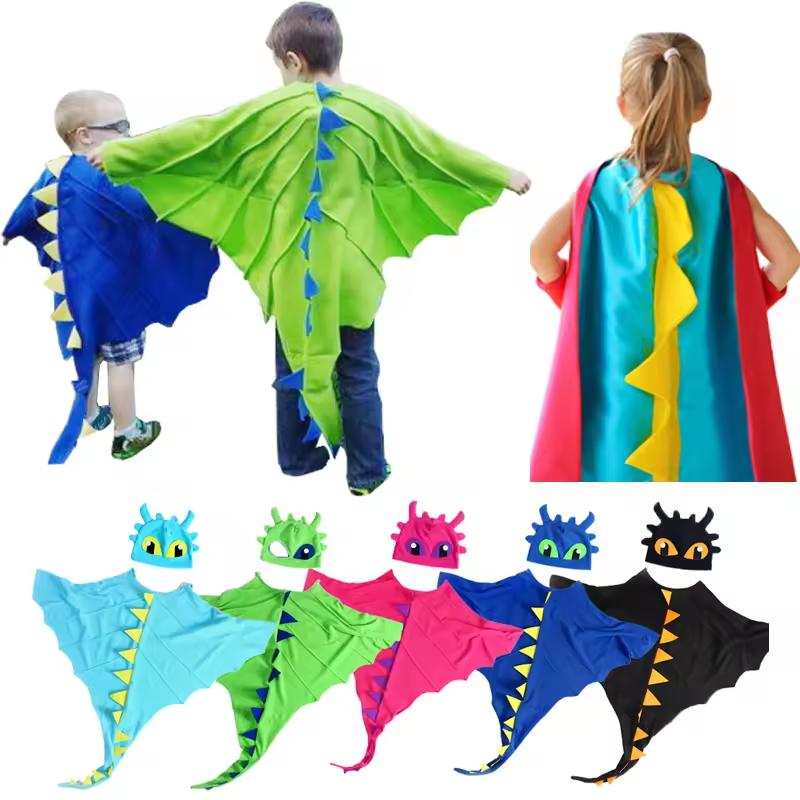 Children Halloween Dinosaur Cloak and Gloves Costume Colors Cosplay Dinosaur Clothes Mask Fancy Cape Birthday Party Dress - Up