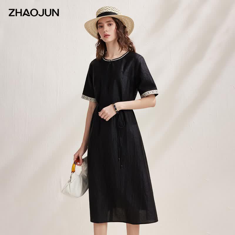 Zhaojun Women s Elegant Xiangyunsha Style Mulberry Silk Lace Trim Dress 2XL