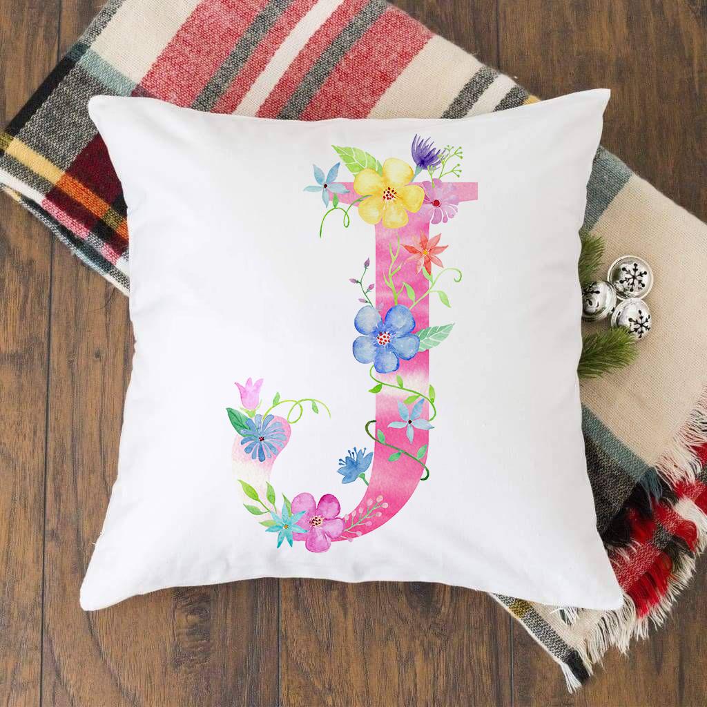 Pink Alphabet Flower Printed Cushion Cover Pillowcase English Letter A-Z Home Decorative Sofa Bed Backrest Pillow Cover 45*45cm