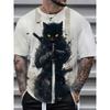 Men's T-Shirt Cartoon Cat Samurai Warrior Japanese Art 3D Print Casual Tees Summer Short Sleeve O-Neck Top Street Tee Shirt