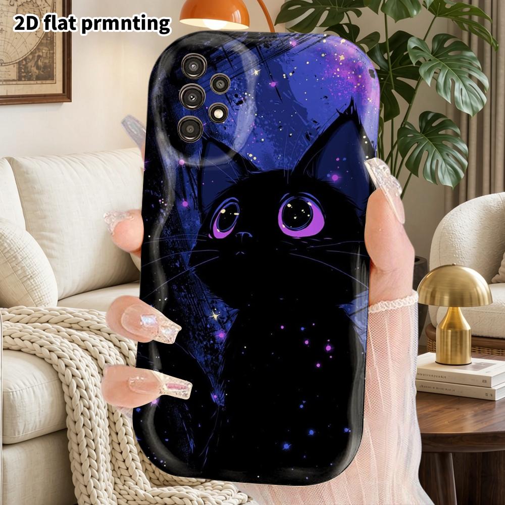 Phone Case: 2D Flat Samsung Galaxy A34 A35 M05 M06 S20 S22 S21 FE Plus 5G Protective Case, Couple Style, Dark Little Cat Christmas and Halloween Gift