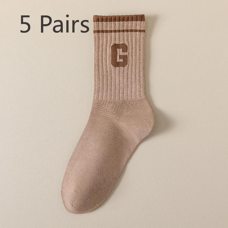 5 Pairs of Women's Spring and Summer New Trend Pure Cotton Sports Tube Socks