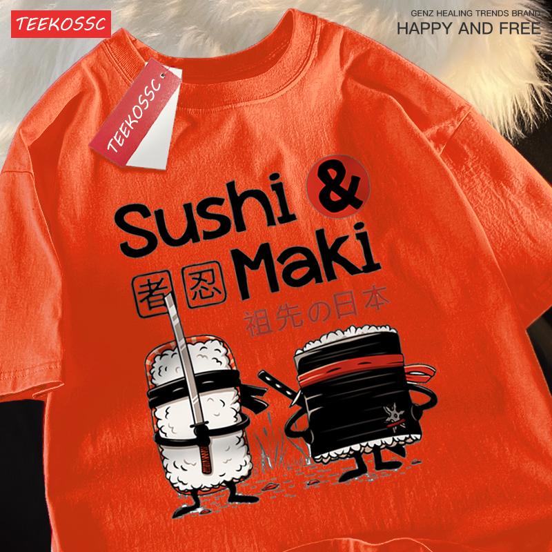 Theduc Sushi Und Sushi Druck Männer Frauen T-Shirt Baumwoll-T-Shirts Lockeres T-Shirt Rundhals Lockere Oberteile Modekleidung Unisex