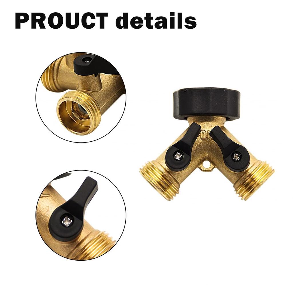 Brass Garden Hose Splitter 2 Way, 3/4 Inch Hose Connector Tap Splitter, Hose Y Splitter, Hose Spigot Adapter 2 Valves with Extra Rubber Washers