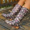 Fashion Fashion Skull Print Chunky Heel Mid Calf Boots Women Halloween Theme Autumn Winter Boots Woman High Tube PU Leather Botas Mujer