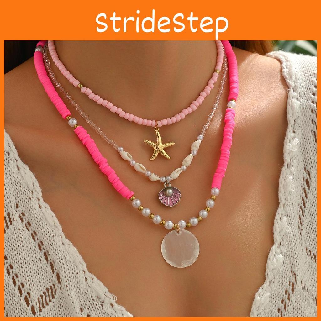 Soft Clay Layered Necklace With Shell Beads And Starfish For Women Summer Style