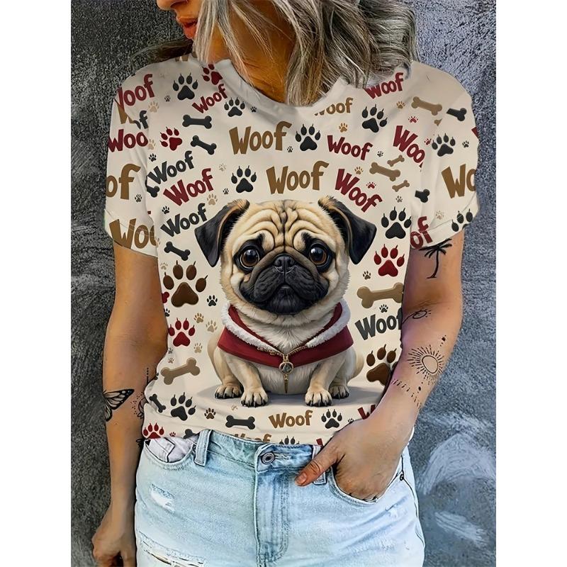 Summer Cute Dog Short Sleeve T Shirt Fun Animal Round Neck Short Sleeve T Shirt Loose and Comfortable for Men and Women