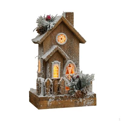 Dorfhausszene Miniatur Weihnachtsornament Mini Statue Holzfigur Leuchtender Baumstamm