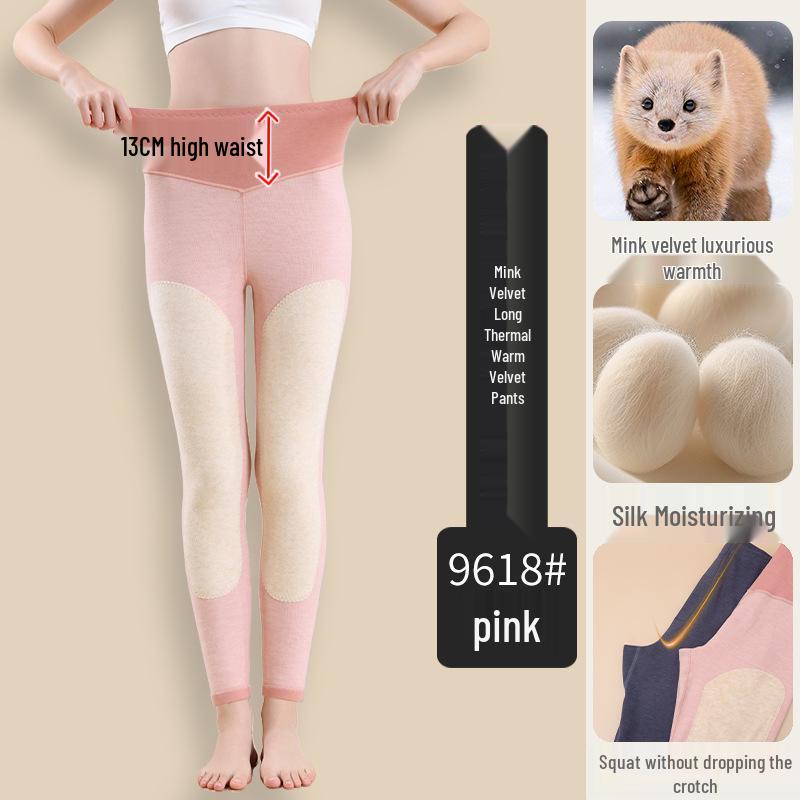Men's and Women's High Waist Winter Velvet Lined Pants: Thickened Knee Pads, Warm Cotton Wool Base Layer, Autumn Thread, Silk Touch.