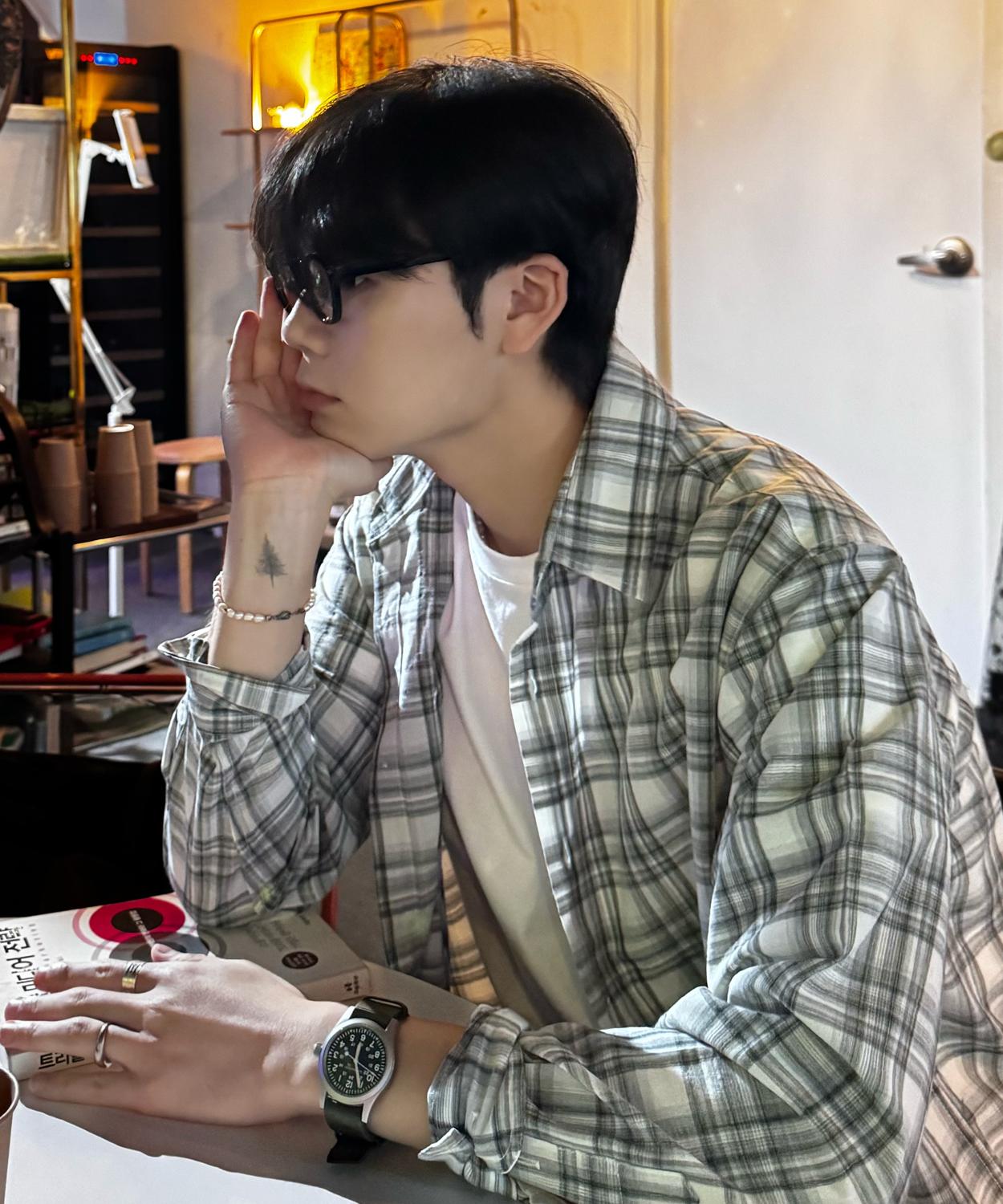Le Art Seersucker Summer Check Shirt [Le05 Gray] Reference/M