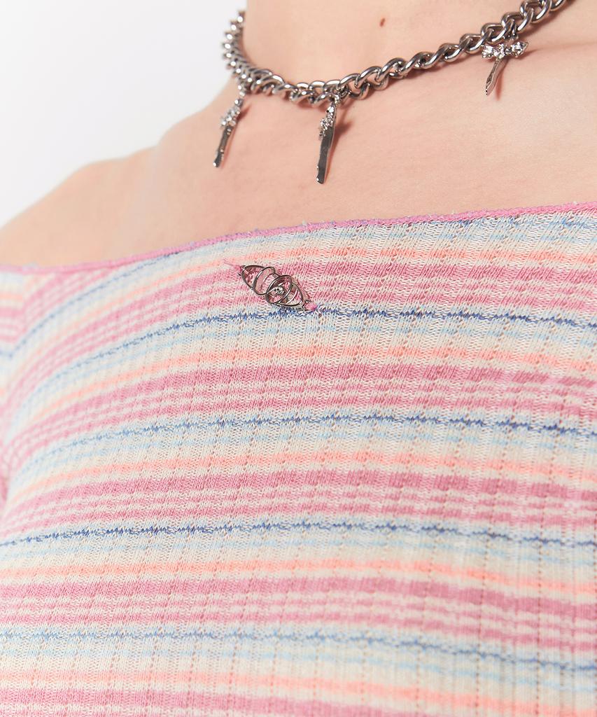 Chelikwili Smooth Off Shoulder Top - Pink Stripe