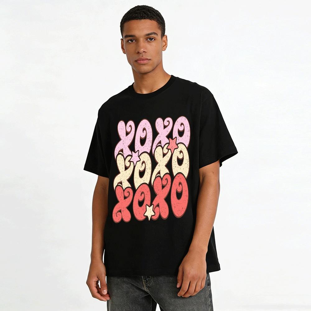 T-shirt Casual Unisex con Stampa Lettere XOXO Retro Top Versatile T-shirt in Puro Cotone