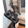 TonLion Damen karierte, figurbetonte Freizeit-Hose mit Fleece-Futter