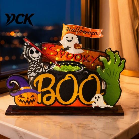 Themed Halloween Room Decorations Tabletop Decor Signs, Pumpkin Ghost Gnome Wood Centerpiece Blocks, Spooky Table Centerpieces Party Tiered