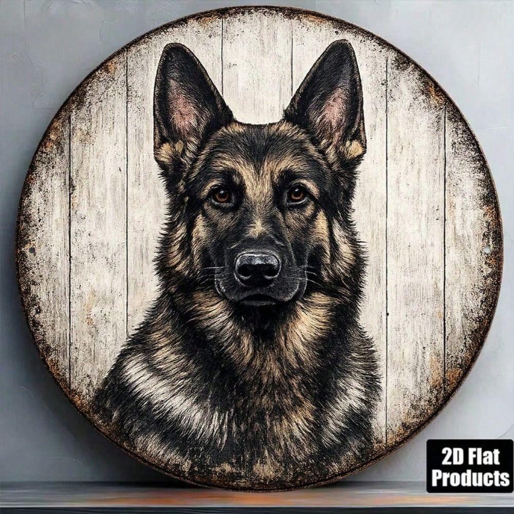 Round Vintage German Shepherd Dog Metal Wall Sign Bar Decor