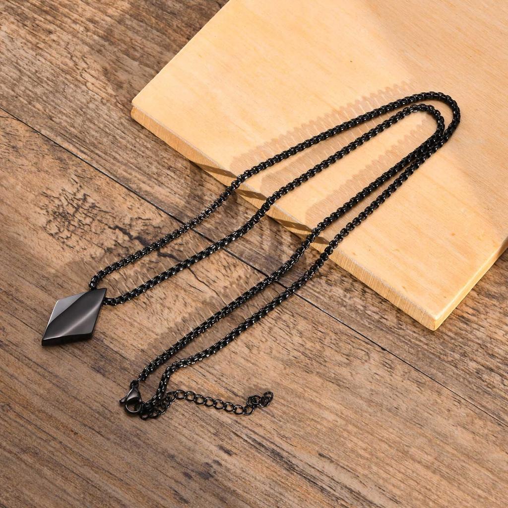 Rhombus Man Necklace Stainless Steel Jewelry Pendant With Adjustable Box Chain Collar Father Boyfriend Valentine's Day Gift