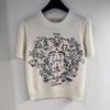 Women's Early Spring Embroidered Round Neck Short Sleeve Knitted Top