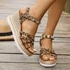 Fashion 2025 Wedge Heel Leopard Print Sandals Women Fashion Crystal Flowers Thick Bottom Sandalias Mujer Cross Band Platform Sandles 43