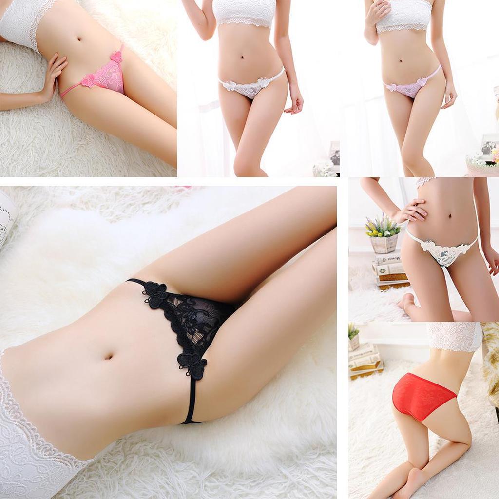 Women/'s Middle Waist Elastic Transparent Temptation Seamless Open Crotch Briefs