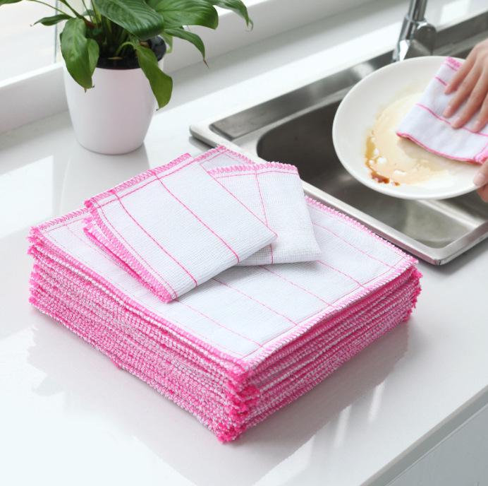Thickened Cotton Yarn Oil-Absorbent Non-Stick Dishwashing Cloth Single - Five Layers - 28x28 - Pack of 2
