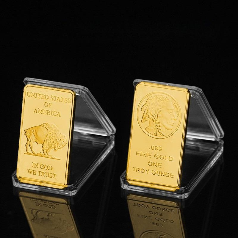 Памятные монеты, слитки, бруски, американский бизон, памятные медали коренных американцев, металл с золотым покрытием 5*3 40g