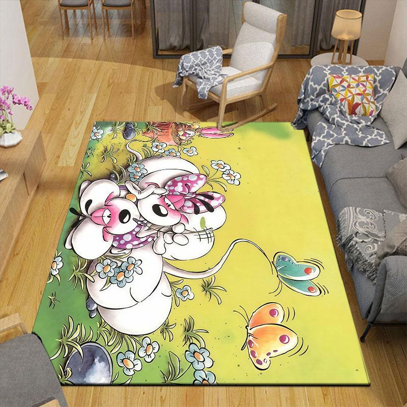 Diddl Cartoon Flannel Printed Carpet, Home Sofa Decoration for Living Room & Bedroom, Non‑Slip Play Flannel Floor Mat for Game Room