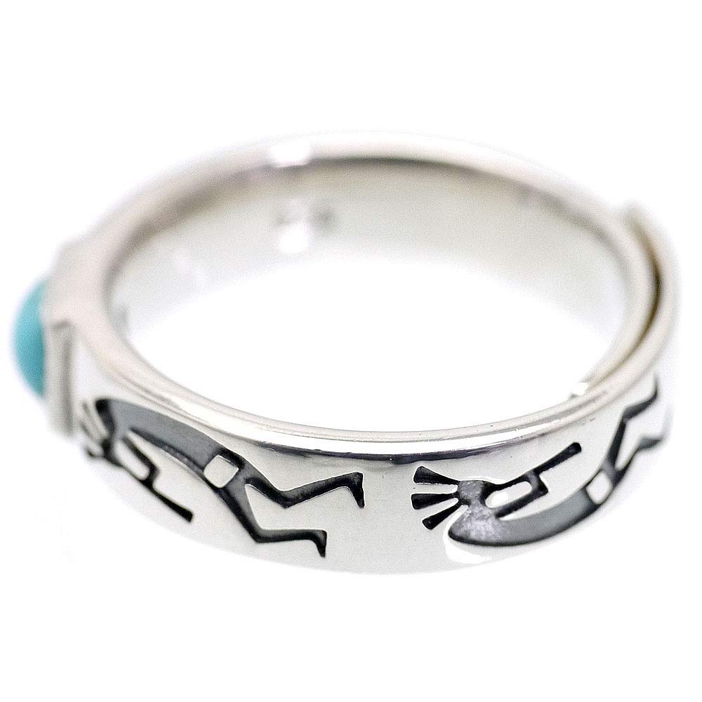 925 Silver Turquoise Kokopelli Ring C6 Free Size Flat Square Ring [Silver One] Men's