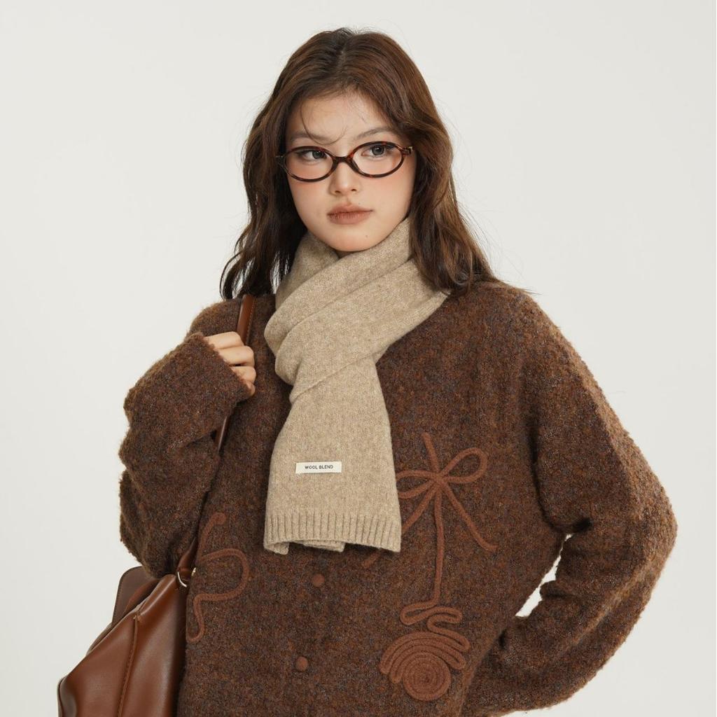 New Winter Women's Wool Blended Scarf Solid Color Knitted Versatile Fashionable Fresh Warm Thickened Scarf