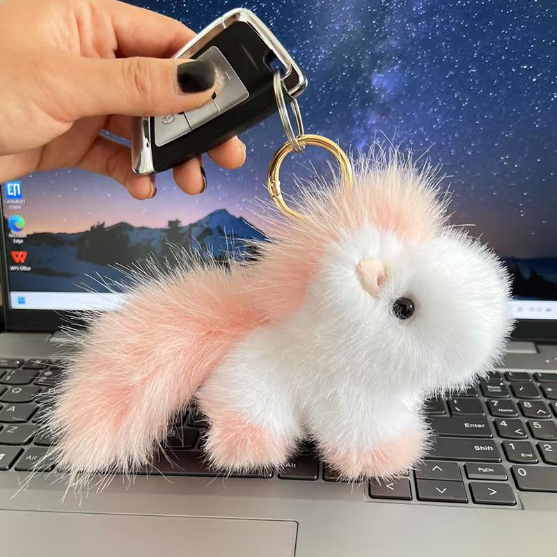 

1PC Keychain Cute Fluffy Car Soft Plush Toy Key Pendant Backpack Faux Fur Keyrings Gifts Imitation Mink Fur Couple Pony Pendant розовый