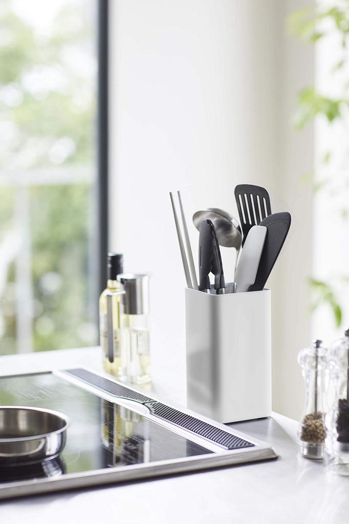 Yamazaki Kitchen Tool x x Compact yet Large 5183 Stand, Square, White, Approx. W9.5 D9.5 H18cm, Plate, Capacity,