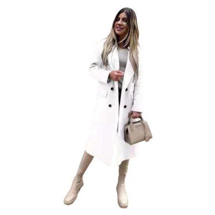 Winter Long Sleeve Women Overcoat Solid Color Lapel Button Design Mid Length Coat with Pockets Outerwear