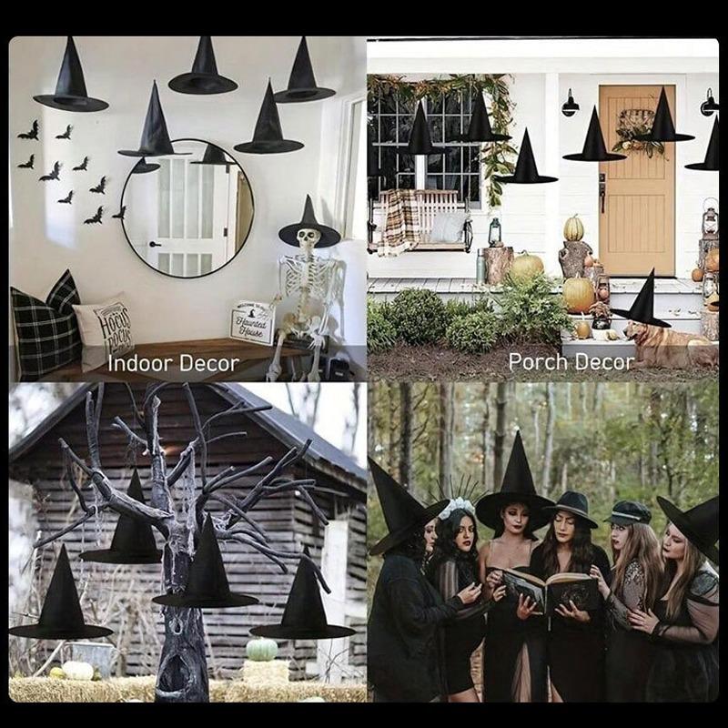 10/1Pcs Halloween Witch Hat Halloween Ball Party Wizard Hat Hanging Caps Decoration Cosplay Costume Accessory Black and White