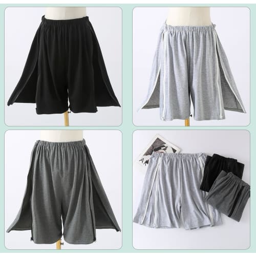 AGWELL Nursing Pants, Elastic Waist, 100% Cotton, Summer Shorts, Solid Color, Full-Open Zipper On Both Sides, Unisex, Easy To Put On and Take Off, Ide