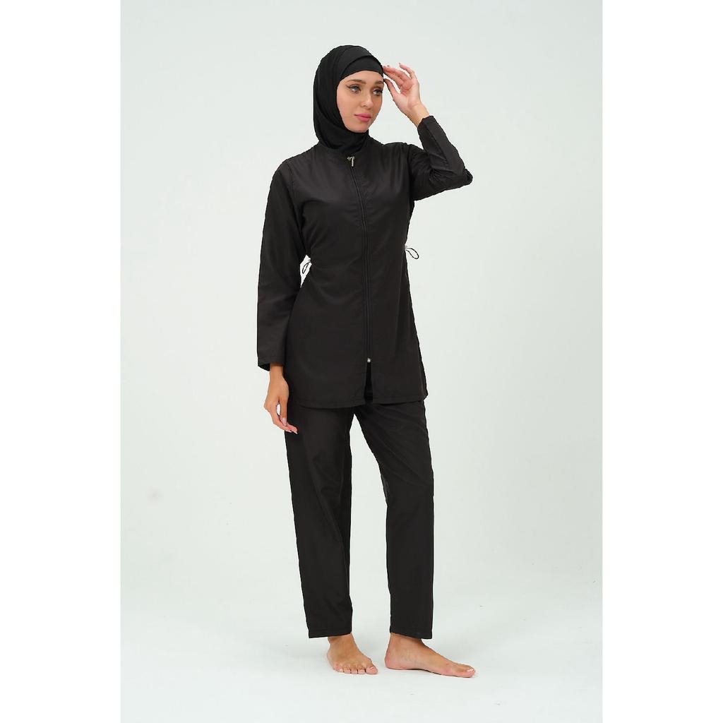 Costum de baie hijab de culoare solidă pentru femei Pantaloni Bonetă eșarfă tunică Set complet 4 piese Costum de baie hijab hidrofug