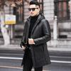 Äkta Läderjacka, Herr Dunjacka med Huva, Ungdom Mellanlång Koreansk Slim Fit Trend, Vinter Tjock Läderjacka