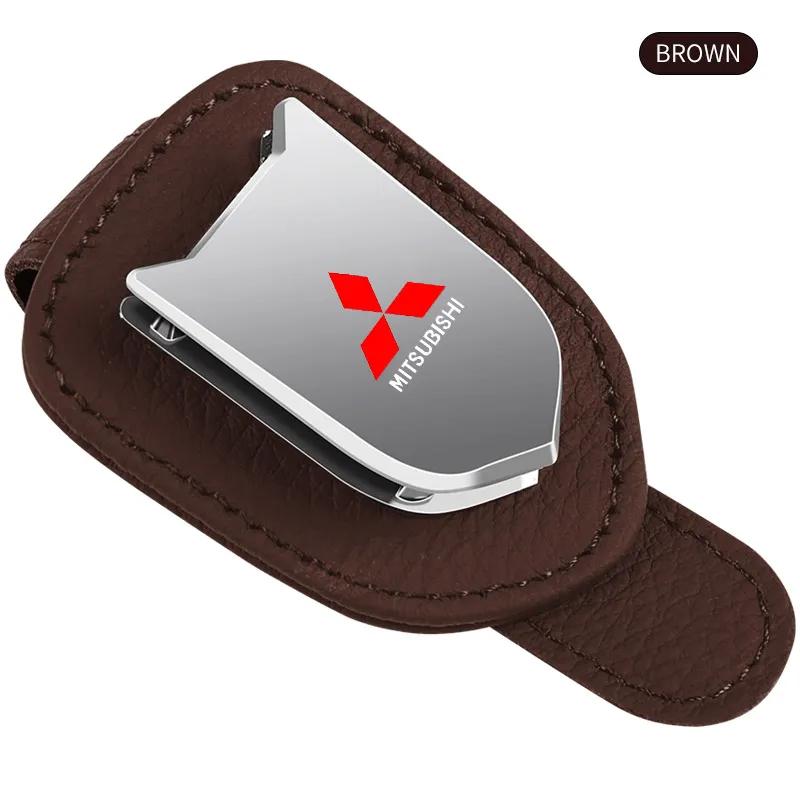 1Pc Auto Sun Visor Glasses Box Sunglasses Clip Card Ticket Holder Stand Emblem For Mitsubishi ASX Lancer Outlander Pajero EVO EX