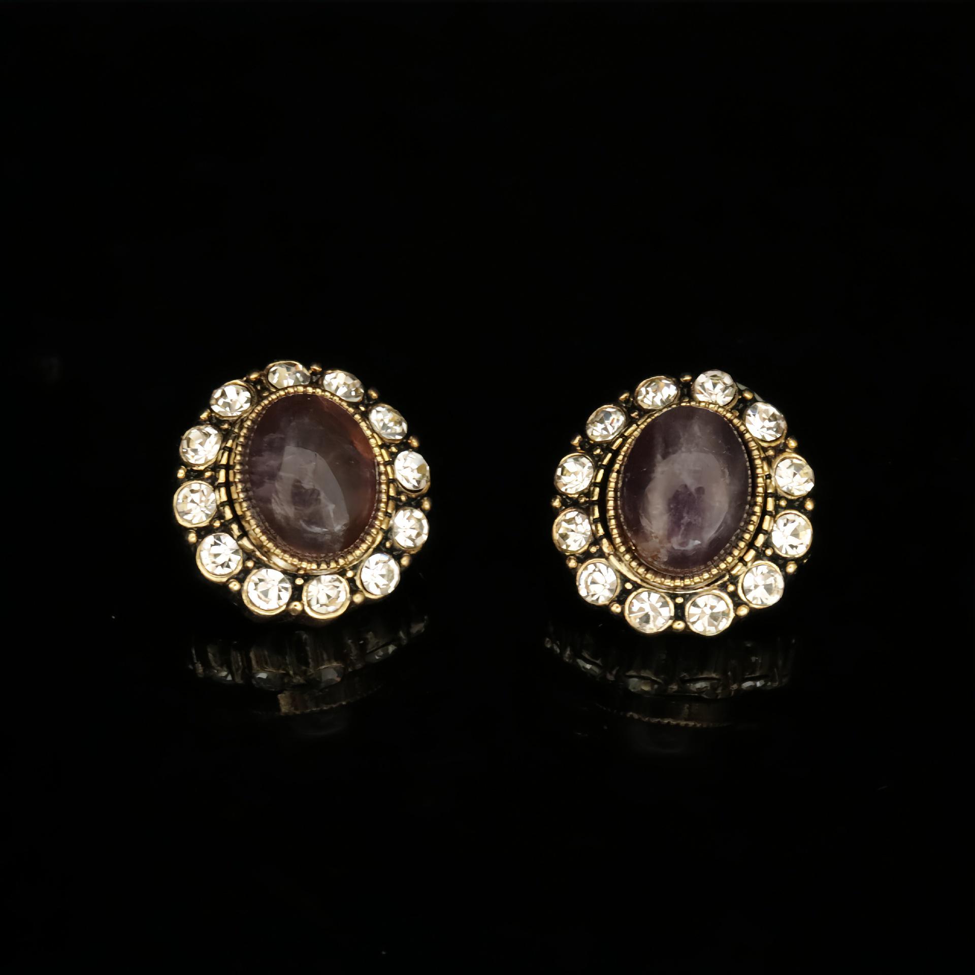 Vintage Lapis Lazuli Diamond Oval Earrings