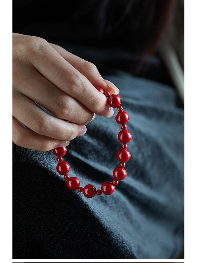 Xu Yan Style Rosy Red Agate Double-Wrap Bracelet, Skin-Brightening Cinnabar Hand String, Zodiac Gift